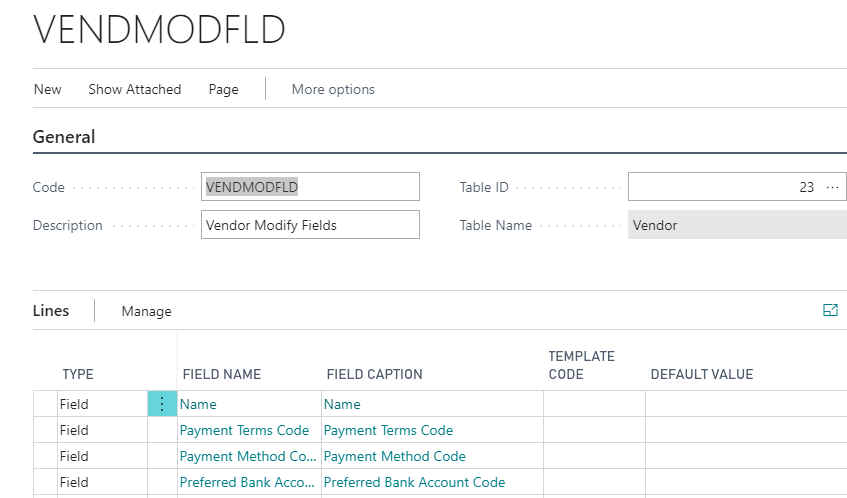 Configuration Template Vendor Modify Example